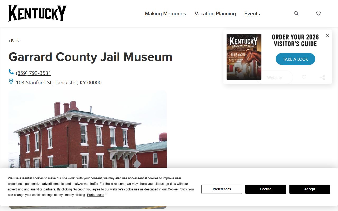Old Garrard County jail museum and current inmate population distinction